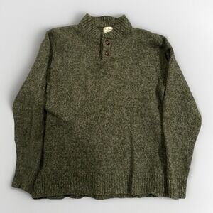 L.L. Bean Classic Ragg Wool Sweater Mens Size M Green Knit Henley Lambs Wool